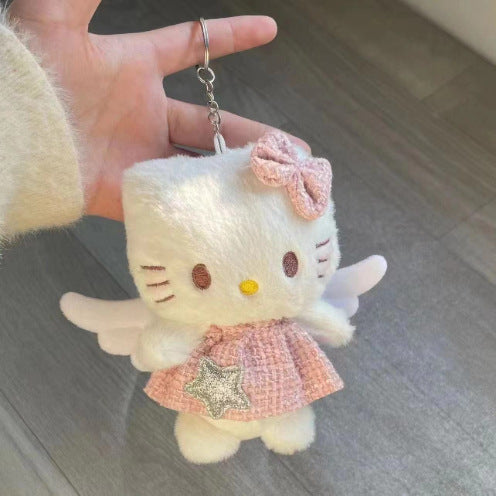 Hello Kitty – Niedlicher Taschenanhänger/Schlüsselanhänger aus Plüsch – Engel und süße Katze