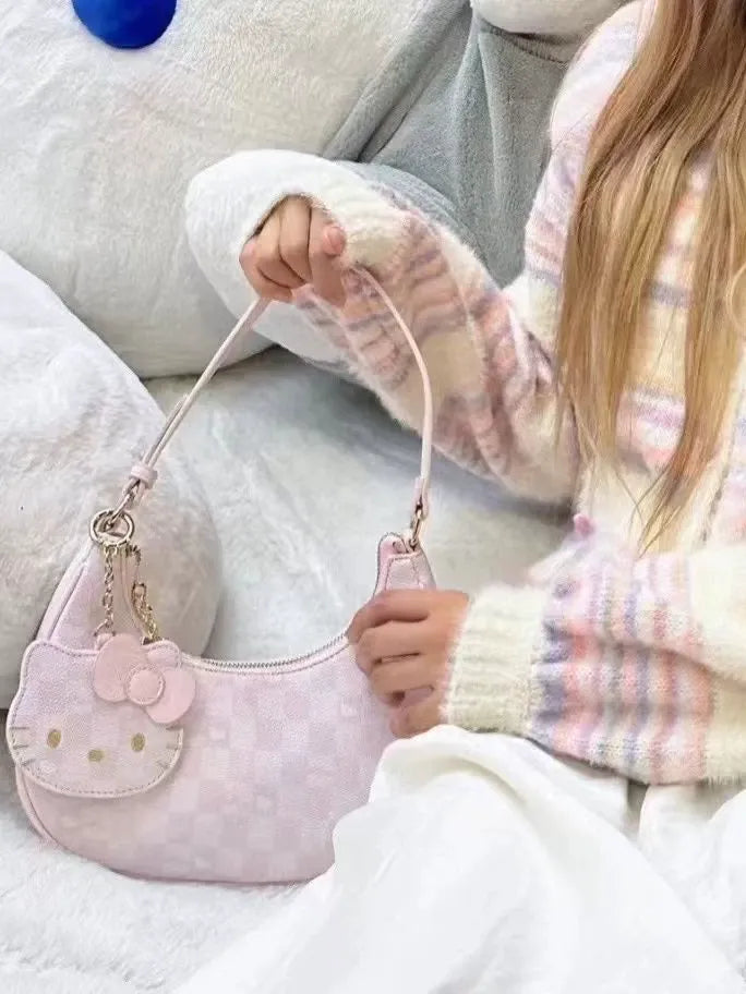 Hello Kitty Schultertasche, rosa Lederhandtasche