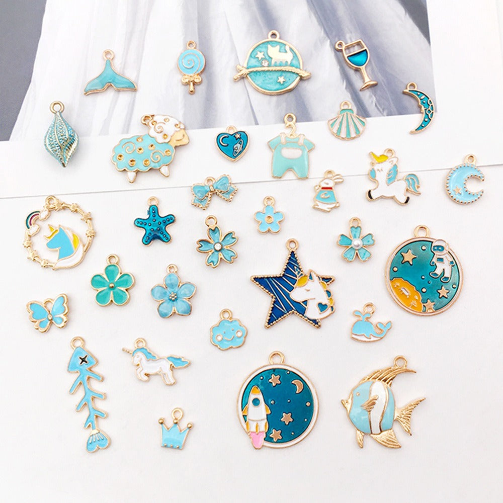 Lake blue cute unicorn lamb star DIY alloy