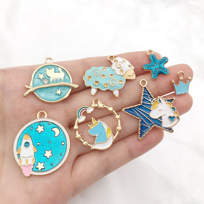 Lake blue cute unicorn lamb star DIY alloy