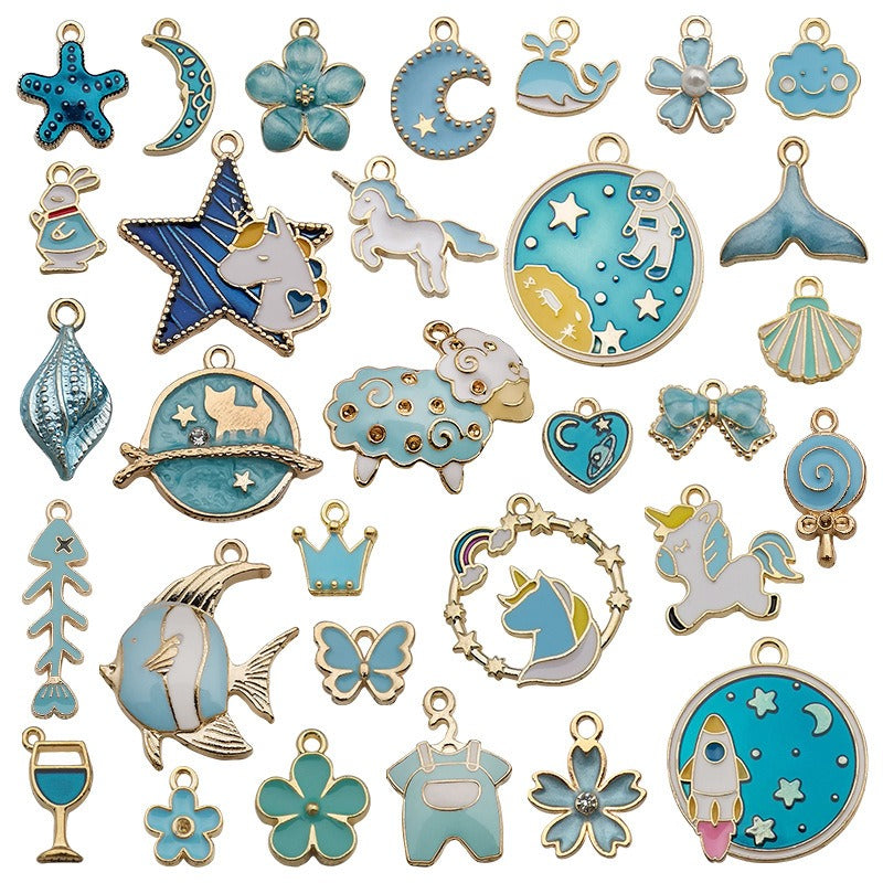 Lake blue cute unicorn lamb star DIY alloy