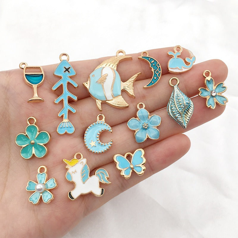 Lake blue cute unicorn lamb star DIY alloy