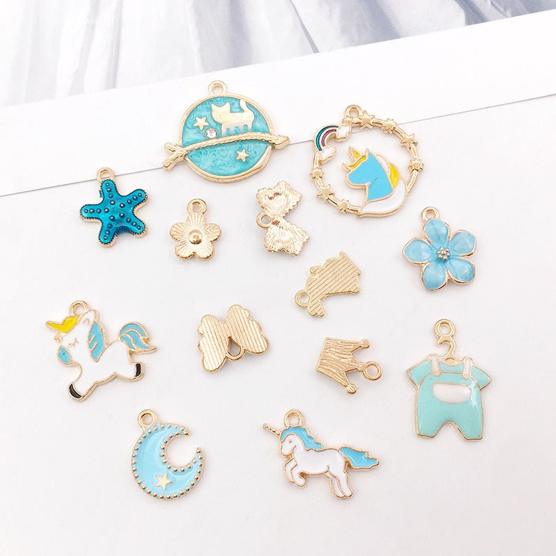 Lake blue cute unicorn lamb star DIY alloy